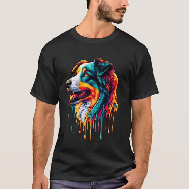 Dripping Paint Art Border Collie T-Shirt (Front)