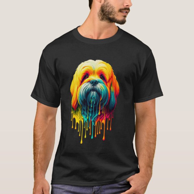 Dripping Paint Art Lhasa Apso T-Shirt (Front)