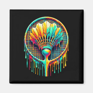 Dripping Paint Badminton Player Shuttle Racket  Magnet