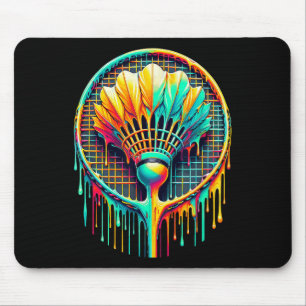 Dripping Paint Badminton Player Shuttle Racket Mouse Pad