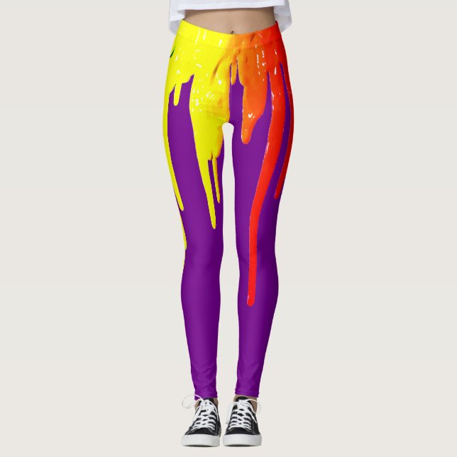 Dripping paint palette, purple, rainbow colours leggings (Front)
