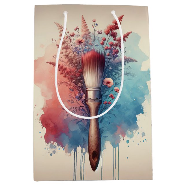 Dripping Paintbrush Bouquet In Watercolor Medium Gift Bag (Front)