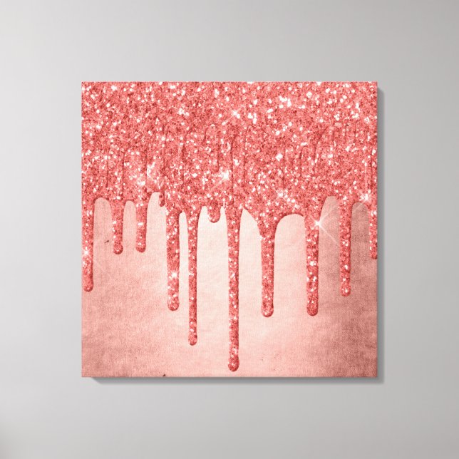 Dripping Peach Glitter | Terra Cotta Coral Orange Canvas Print (Front)
