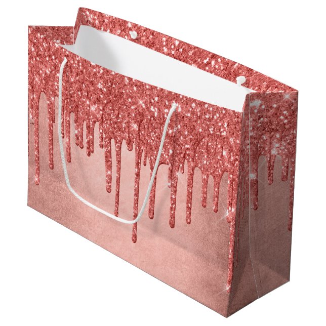 Dripping Peach Glitter | Terra Cotta Coral Orange Large Gift Bag (Front Angled)