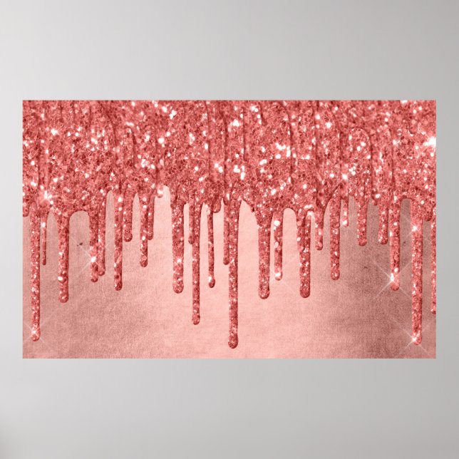 Dripping Peach Glitter | Terra Cotta Coral Orange Poster (Front)