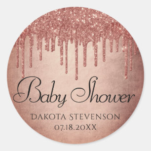 Dripping Peach Glitter   Terra Cotta Coral Shower Classic Round Sticker