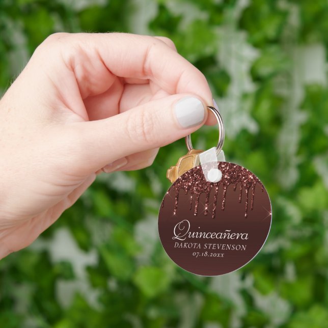 Dripping Peach Glitter | Terra Cotta Coral Shower Keychain (Hand)