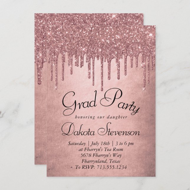 Dripping Peach Glitter | Terra Cotta Graduation Invitation (Front/Back)