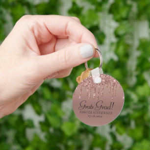 Dripping Peach Glitter   Terra Cotta Graduation Keychain
