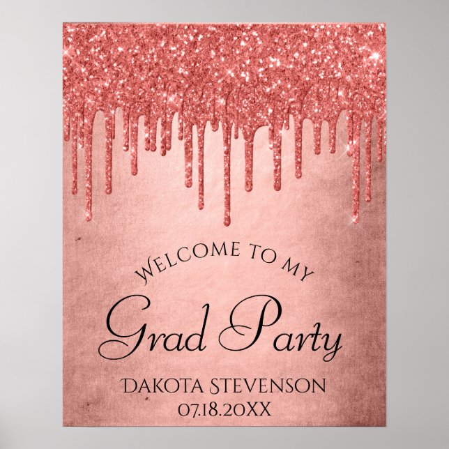 Dripping Peach Glitter | Terra Cotta Graduation Poster (Front)
