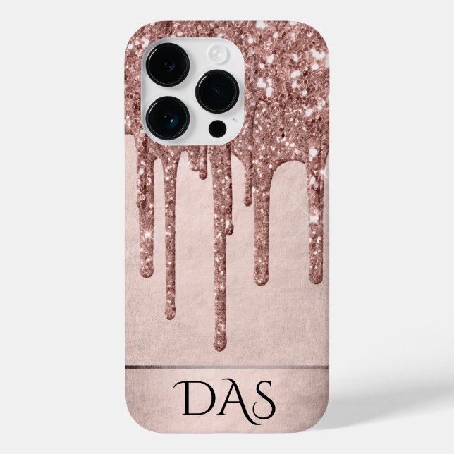 Dripping Peach Glitter | Terra Cotta Pour Monogram Case-Mate iPhone Case (Back)