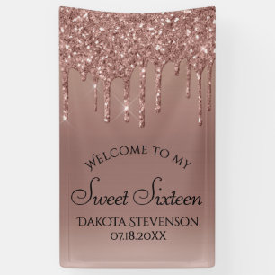 Dripping Peach Glitter   Terra Cotta Sweet Sixteen Banner