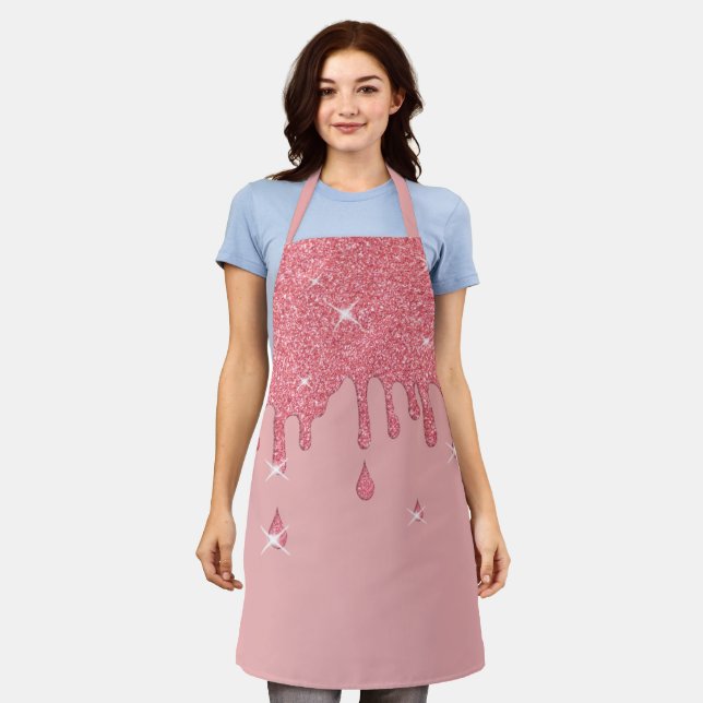 Dripping Pink Glitter Effect & Sparkles Apron (Worn)