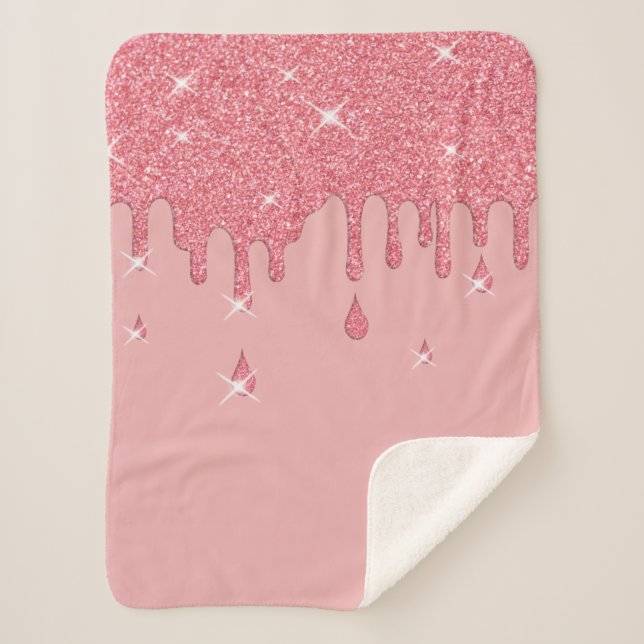 Dripping Pink Glitter Effect & Sparkles Sherpa Blanket (Front)