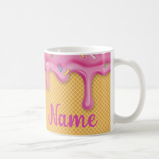 Dripping Pink Ice Cream Cone Coffee Mug, Cup (Right)