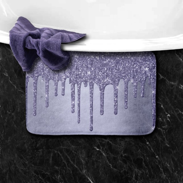 Dripping Purple Glitter | Chic Lavender Icing Pour Bath Mat (Creator Uploaded)