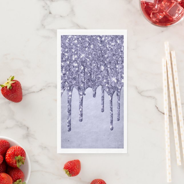 Dripping Purple Glitter | Chic Lavender Icing Pour Napkin (Insitu)