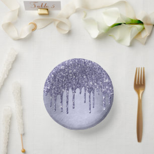 Dripping Purple Glitter Chic Lavender Icing Pour Paper Plate