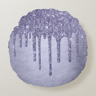 Dripping Purple Glitter   Chic Lavender Icing Pour Round Pillow