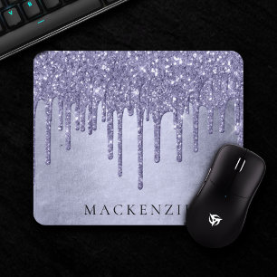 Dripping Purple Glitter Lavender Icing Monogram Mouse Pad