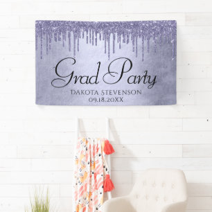 Dripping Purple Glitter   Lavender Pour Graduation Banner