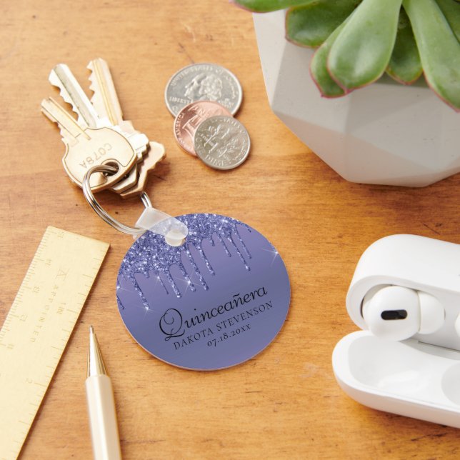 Dripping Purple Glitter | Lavender Quinceanera Keychain (Desk)