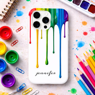 Dripping Rainbow Paint Monogram iPhone 15 Pro Case