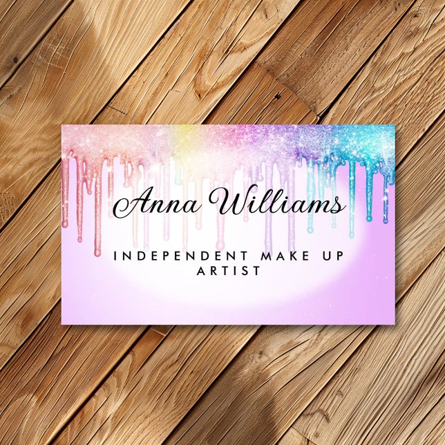 Dripping Rainbow Unicorn Paint on Pale Purple Business Card (Creator Uploaded)