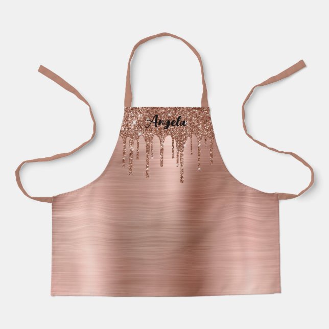 Dripping Rose Gold Glitter Glam Personalized S Apron (Front)