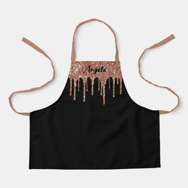 Dripping Rose Gold Glitter Glam Personalized S Apron (Front)