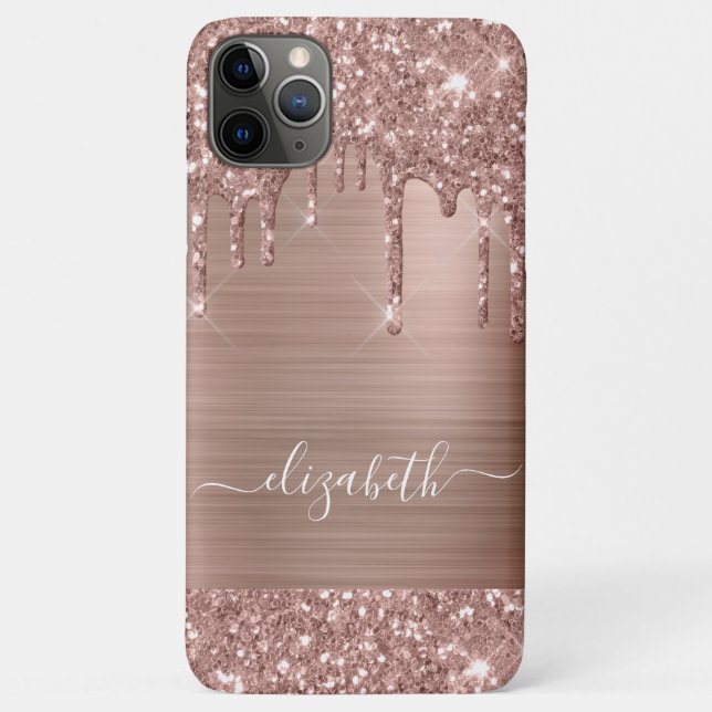 Dripping Rose Gold Glitter Personalized Case-Mate iPhone Case (Back)
