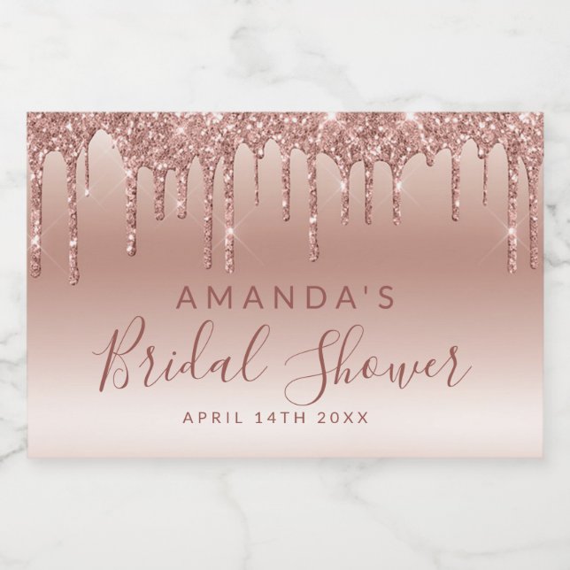 Dripping Rose Gold Mini Sparkling Wine Label (Single Label)