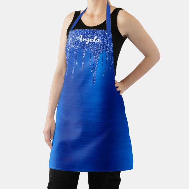 Dripping Royal Blue Glitter Glam Personalized Apron (Insitu)