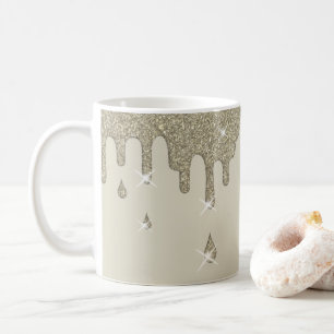 Dripping Silver Glitter Effect & Sparkles Coffee Mug