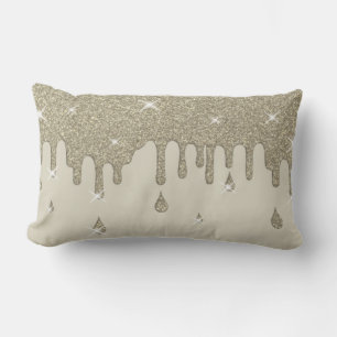 Dripping Silver Glitter Effect & Sparkles Lumbar Pillow