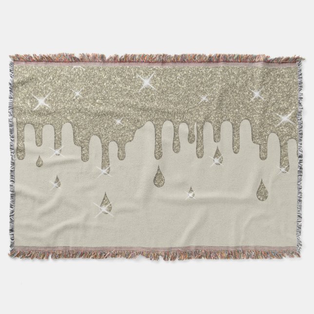 Dripping Silver Glitter Effect & Sparkles Throw Blanket (Front)