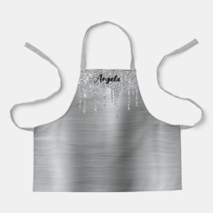Dripping Silver Glitter Glam Personalized S Apron