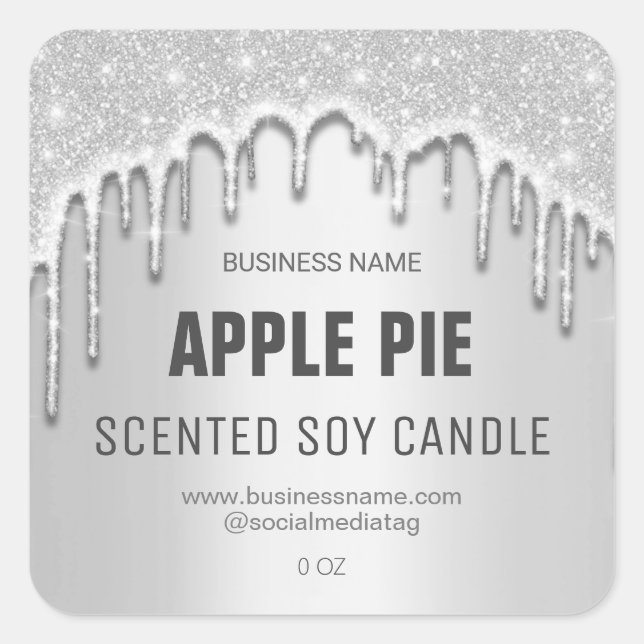Dripping Silver Glitter Soy Candle Labels (Front)