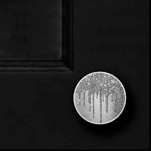 Dripping Silvery Glitter   Platinum Faux Metallic Ceramic Knob