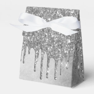 Dripping Silvery Glitter Platinum Faux Metallic Favor Box