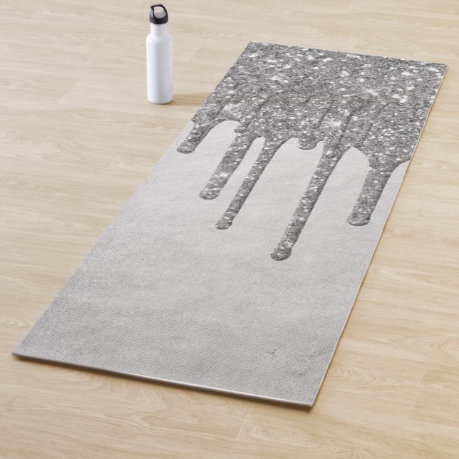 Dripping Silvery Glitter | Platinum Faux Metallic Yoga Mat (In Situ)