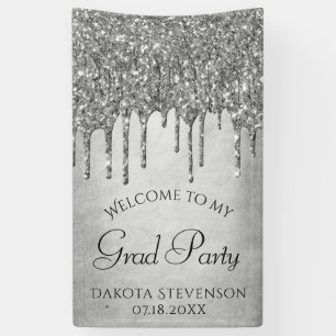 Dripping Silvery Glitter Platinum Graduation Banner