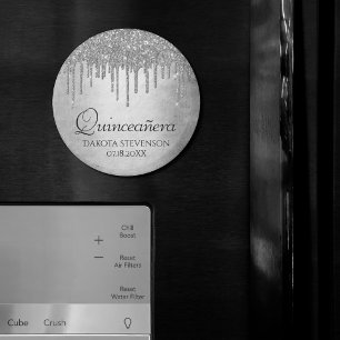 Dripping Silvery Glitter   Platinum Quinceanera Magnet