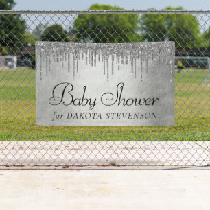 Dripping Silvery Glitter Platinum Sparkle Shower Banner