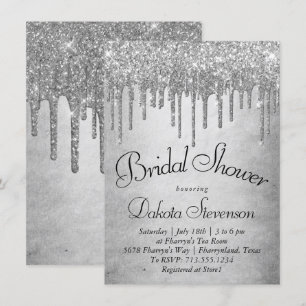 Dripping Silvery Glitter   Platinum Sparkle Shower Invitation