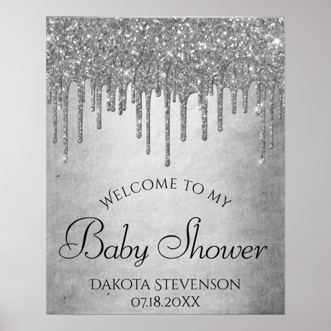 Dripping Sivler Glitter | Diamond Platinum Shower Poster (Front)