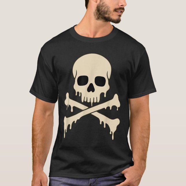 Dripping Skull Crossbones Horror Pirate Skeleton T-Shirt (Front)
