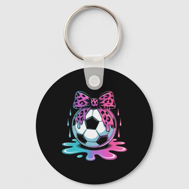 Dripping Soccer Coquette Bow Leopard Soccer Drip  Keychain (Front)