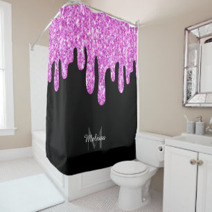 Dripping Sparkles Glitter Pink Black Monogram
