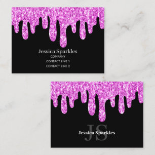 Dripping Sparkles Glitter Pink Black Monogram Business Card